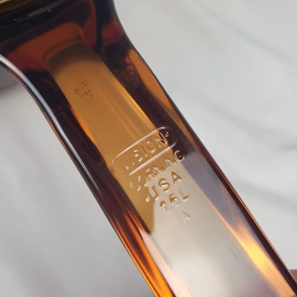 Vintage Corning Vision Ware 1.5 L Amber Glass Pot Sauce Pan With Lid Made In USA